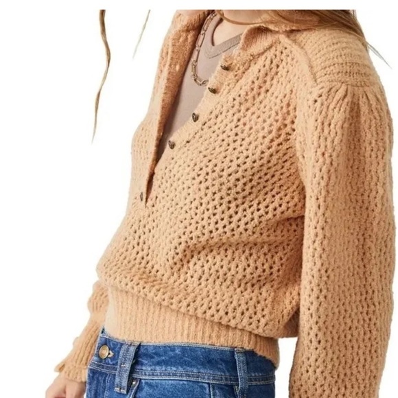Free People Snowdrift Pullover In Camel Knit Sweater - Picture 14 of 17